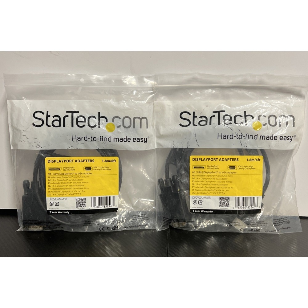 NEW SEALED StarTech 6ft  1.8m DisplayPort to VGA ADAPTER  DP2VGAMM6B Lot Of 2